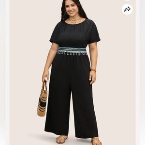 BloomChic Plus Size Boho Style Gathered Texture Batwing Sleeve Jumpsuit